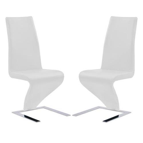 Demi Z White Faux Leather Dining Chairs With Chrome Feet In Pair