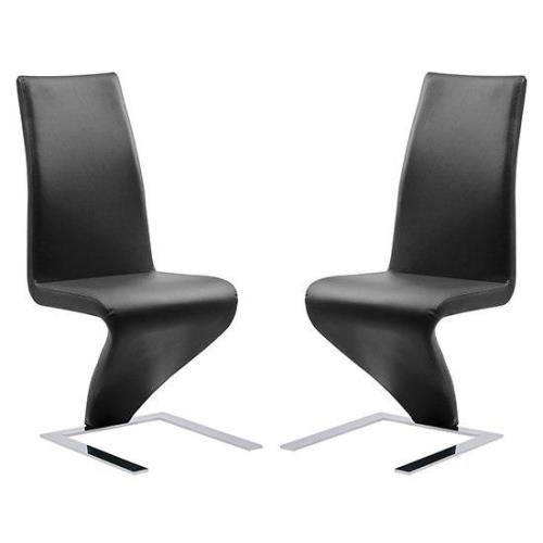 Demi Z Black Faux Leather Dining Chairs With Chrome Feet In Pair