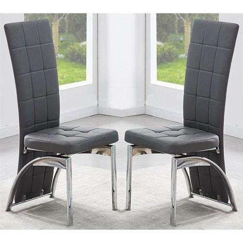 Ravenna Grey Faux Leather Dining Chairs In Pair