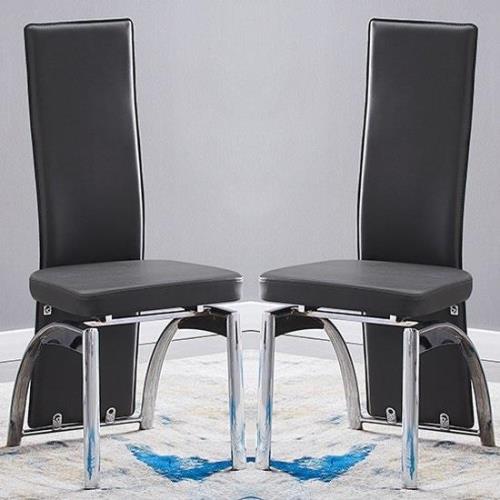 Romeo Black Faux Leather Dining Chairs With Chrome Legs In Pair