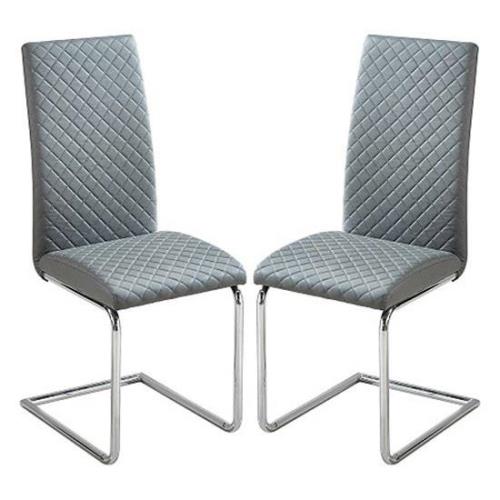 Ronn Grey Faux Leather Dining Chairs With Chrome Legs In Pair