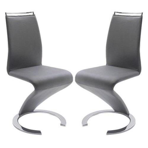 Summer Z Grey Faux Leather Dining Chairs In Pair