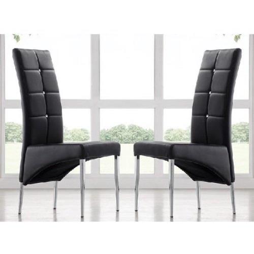 Vesta Studded Black Faux Leather Dining Chairs In Pair