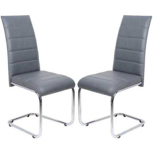 Daryl Grey Faux Leather Dining Chairs With Chrome Legs In Pair