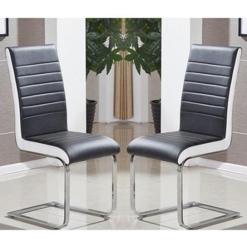 Symphony Black And White Faux Leather Dining Chairs In Pair