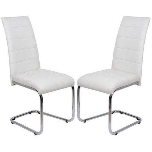 Daryl White Faux Leather Dining Chairs With Chrome Legs In Pair