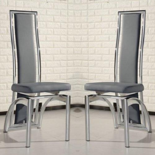 Chicago Grey Faux Leather Dining Chairs In Pair