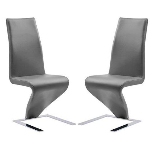 Demi Z Grey Faux Leather Dining Chairs With Chrome Feet In Pair