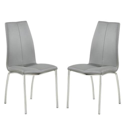 Opal Grey Faux Leather Dining Chair With Chrome Legs In Pair