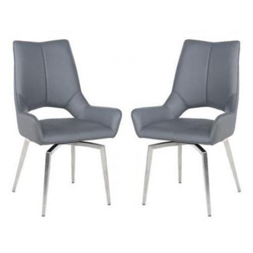 Scissett Grey White Faux Leather Dining Chairs In Pair