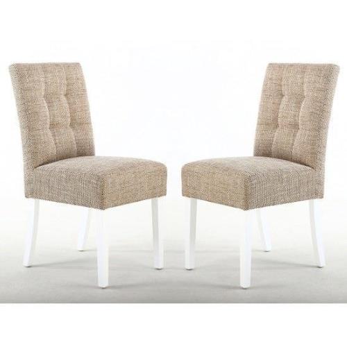 Mendoza Oatmeal Fabric Dining Chairs With White Legs In Pair