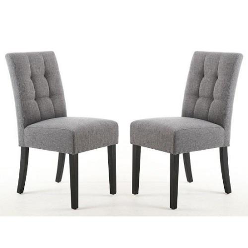 Mendoza Steel Grey Fabric Dining Chairs With Black Legs In Pair