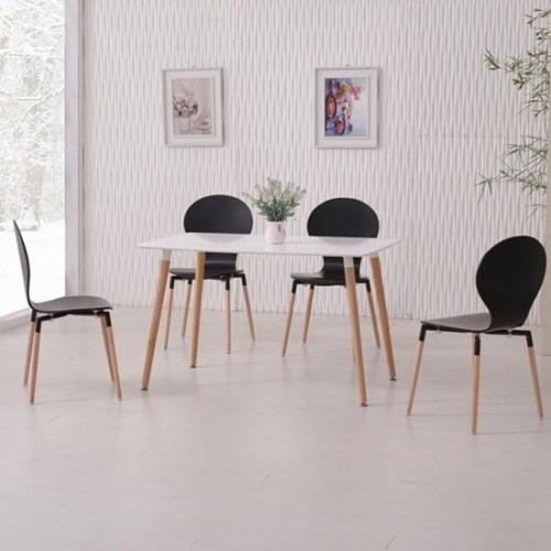 Napoli Dining Table In White Top And 4 Black Dining Chairs