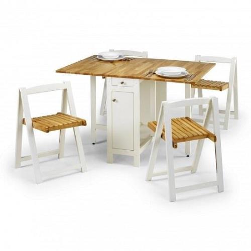 Saidi Natural And White Dining Table With 4 Folding Chairs