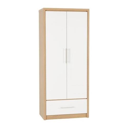 Samaira Wardrobe In White High Gloss With 2 Doors 1 Drawer