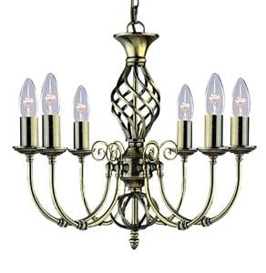 Zanzibar Antique Brass 6Light Fitting With Ornate Twisted Column