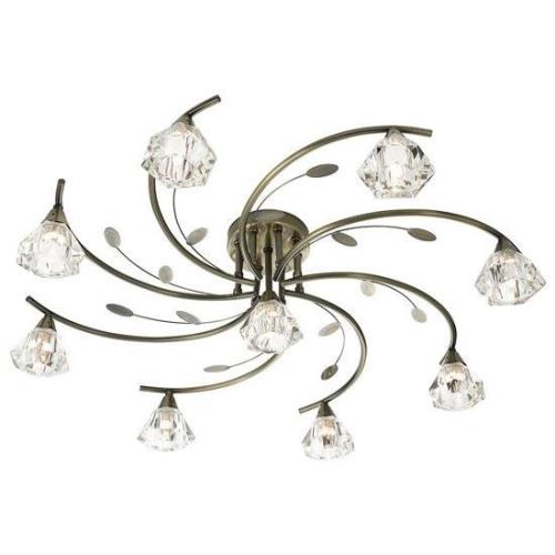 Sierra 9 Antique Brass Ceiling Light With Sculptured Clear Glass