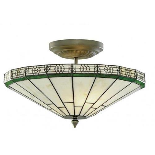 New York Hand Made Tiffany 2 Lamp Antique Brass Ceiling Light