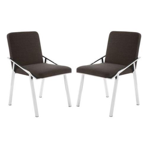 Markeb Black Fabric Dining Chairs With Silver Frame In A Pair