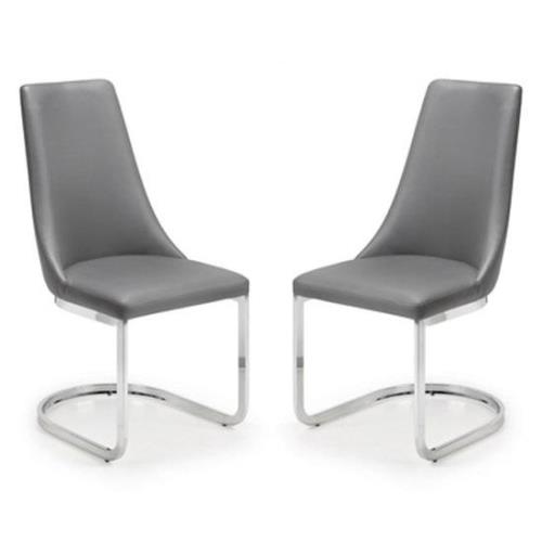 Caishen Grey Faux Leather Cantilever Dining Chair In Pair