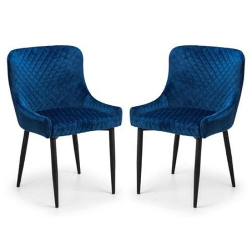 Lakia Blue Velvet Dining Chairs With Black Legs In Pair