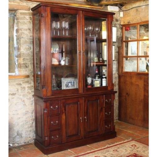 Belarus 2 Glass Doors Display Cabinet With Sideboard In Mahogany