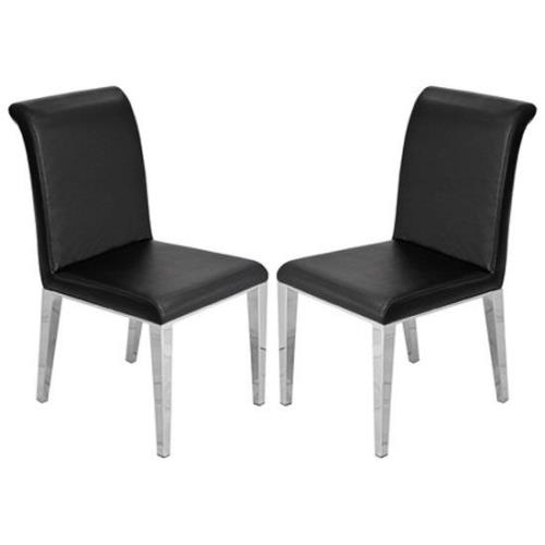 Kirkland Black Faux Leather Dining Chairs In Pair