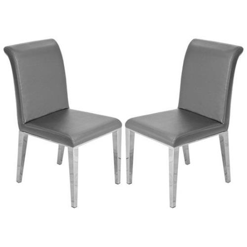 Kirkland Grey Faux Leather Dining Chairs In Pair