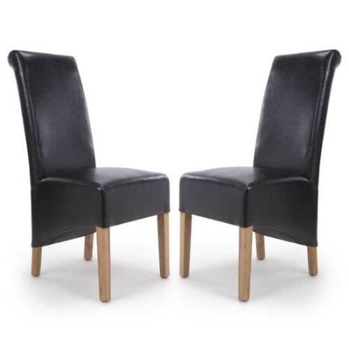 Kyoto Black Leather Dining Chairs With Oak Legs In Pair