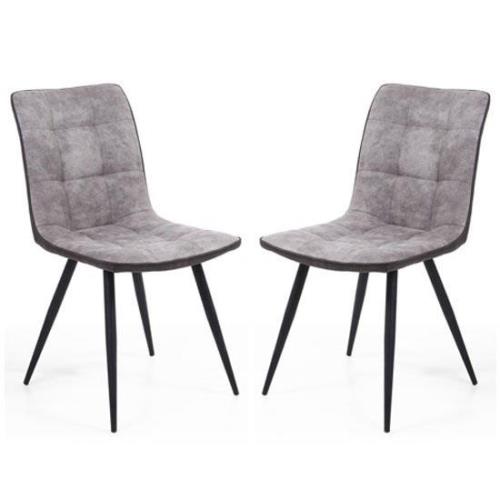 Rizhao Light Grey Fabric Dining Chairs With Black Legs In Pair