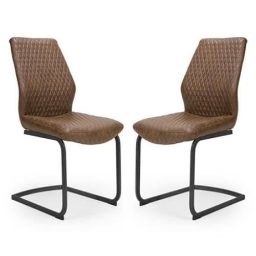 Charlie Antique Brown Faux Leather Dining Chairs In A Pair