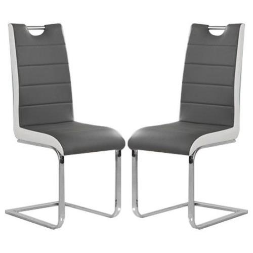 Petra Grey And White Faux Leather Dining Chairs In Pair