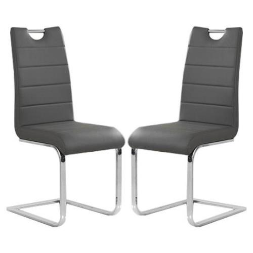 Petra Grey Faux Leather Dining Chairs In Pair