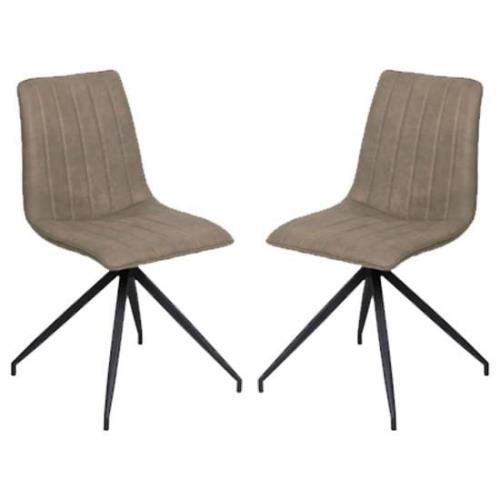 Isaak Taupe PU Leather Dining Chairs With Metal Legs In Pair