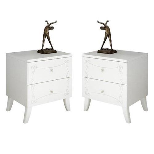 Lerso Serigraphed White Wooden Nightstands In Pair