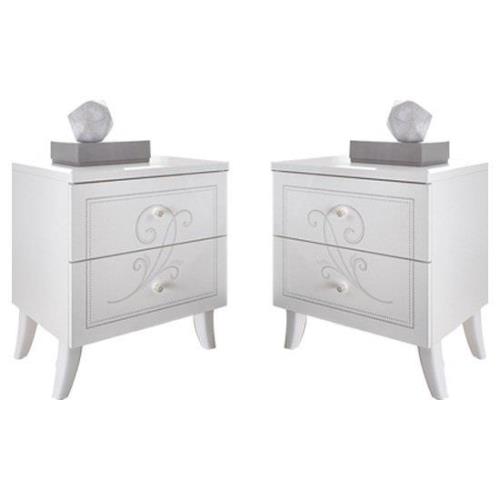 Nevea Serigraphed White Wooden Nightstands In Pair