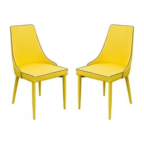 Divina Yellow Fabric Upholstered Dining Chairs In Pair