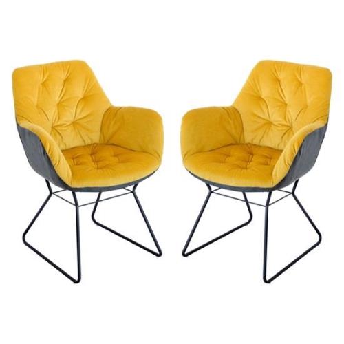 Titania Yellow Two Tone Faux Leather Dining Chairs In Pair