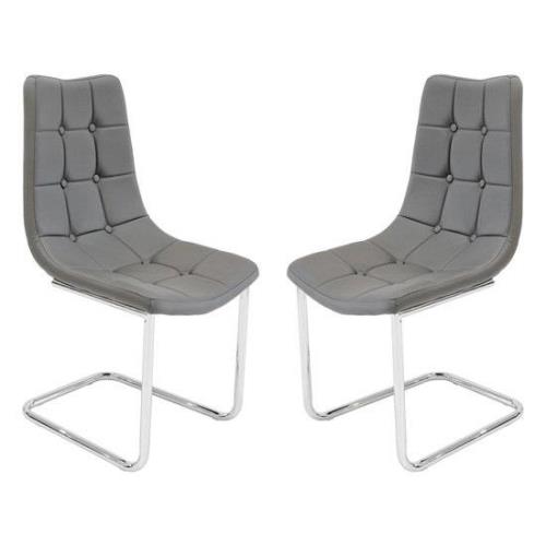 Mintaka Grey Faux Leather Dining Chairs In Pair