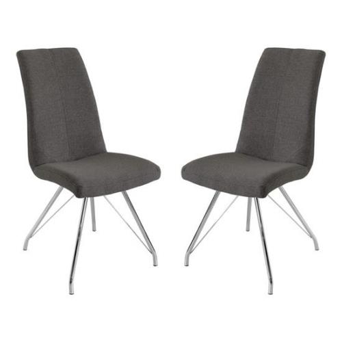 Mekbuda Dark Grey Fabric Upholstered Dining Chair In Pair