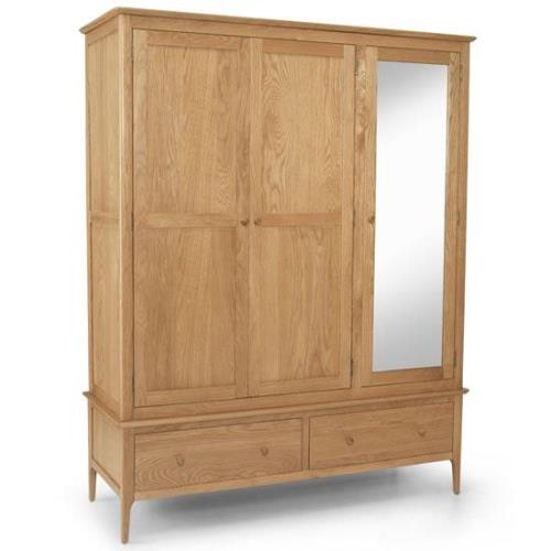 Courbet Triple Door Wardrobe In Light Solid Oak With Mirror