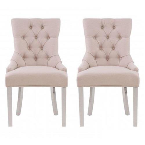 Mintaka Natural Velvet Dining Chairs With Sledge Legs In A Pair