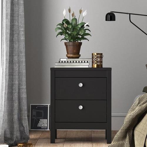 Macron Wooden Bedside Cabinet In Matt Black With 2 Drawers