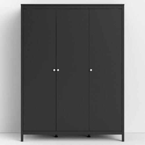 Macron Wooden Triple Door Wardrobe In Matt Black