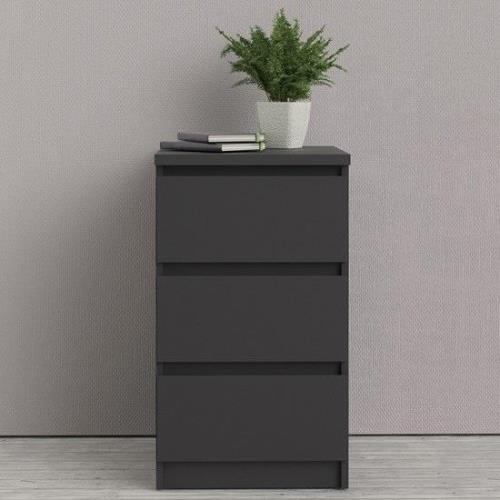 Nakou Wooden 3 Drawers Bedside Cabinet In Matt Black