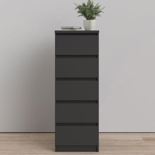 Nakou Narrow Wooden Chest Of 5 Drawers In Matt Black