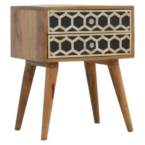 Ouzo Wooden Bedside Cabinet In Bone Inlay And Oak With 2 Drawers