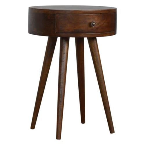 Wooden Circular Bedside Cabinet In Chestnut With 1 Drawer