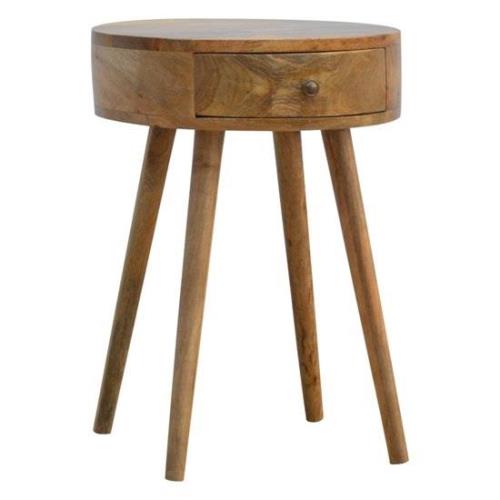 Wooden Circular Bedside Cabinet In Oak Ish With 1 Drawer