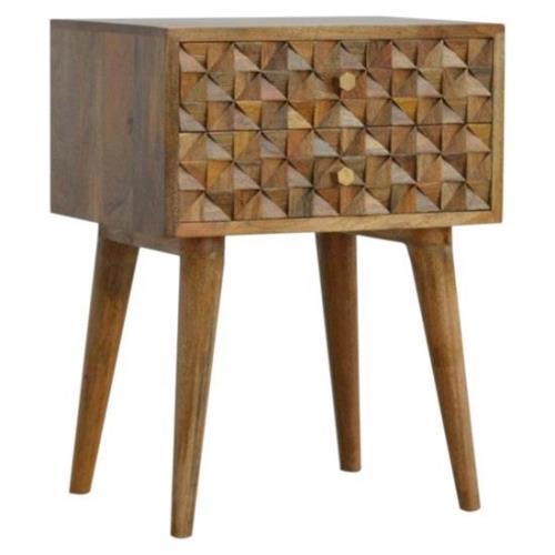 Tufa Wooden Diamond Carved Bedside Cabinet In Oak Ish 2 Drawers